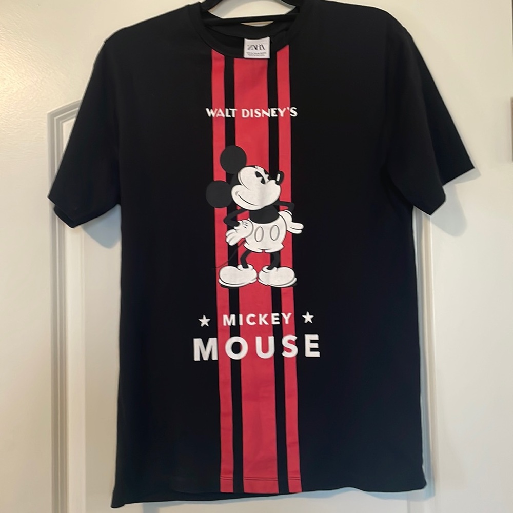Zara Man Black T-shirt Medium Size Walt Disney Mickey Mouse